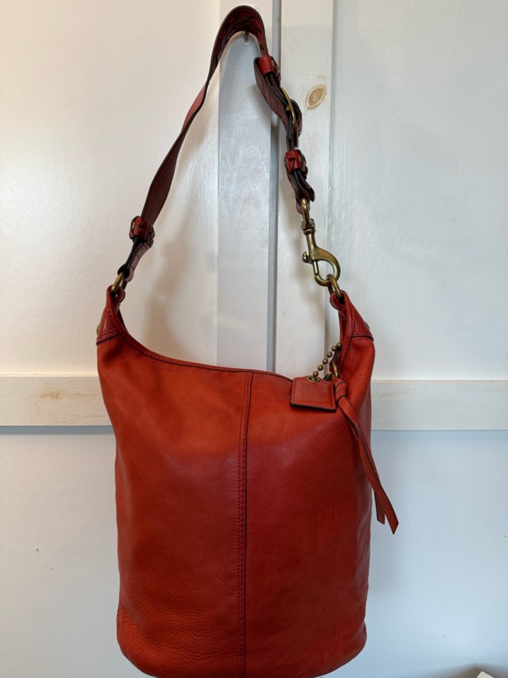 XL Coach Chili Red Tattersall Bleecker Bucket Bag Y2K